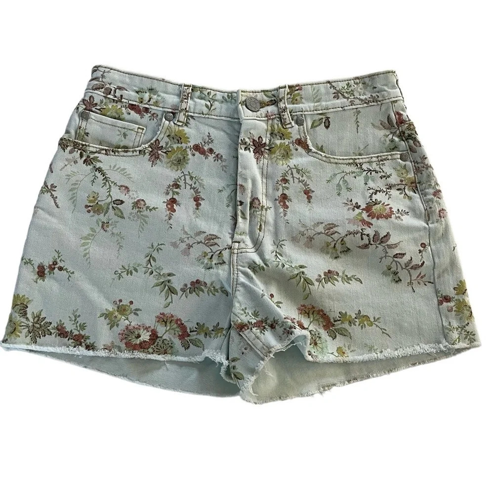 Rebecca Taylor LA VIE Belle Bouquet Floral Print Boho Cut Off Denim Shorts Sz 25